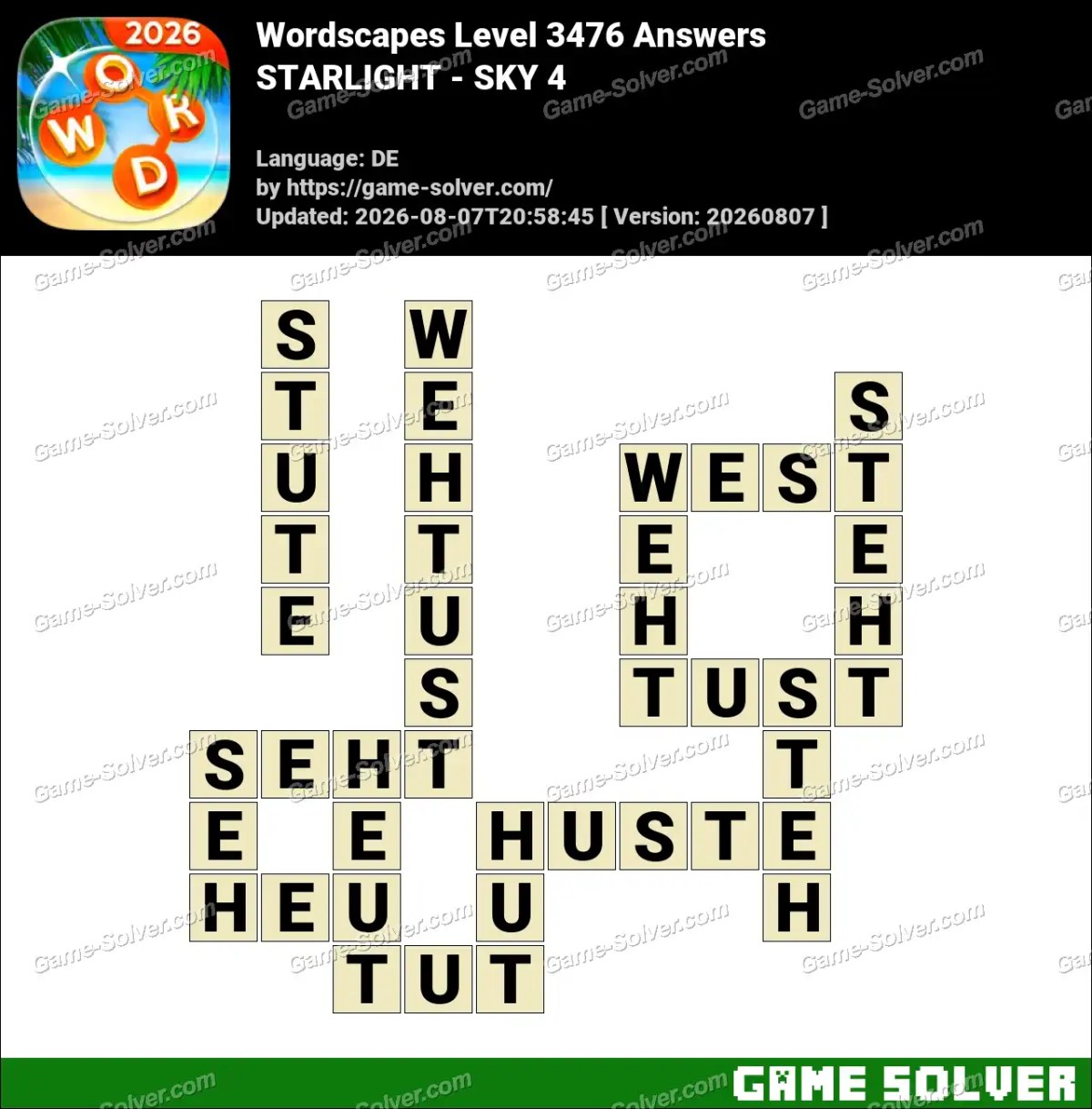 Wordscapes Deutsche Level 3476 Answers — STARLIGHT - SKY 4 Wordscapes Deutsche Level 3476 Answers — STARLIGHT - SKY 4
