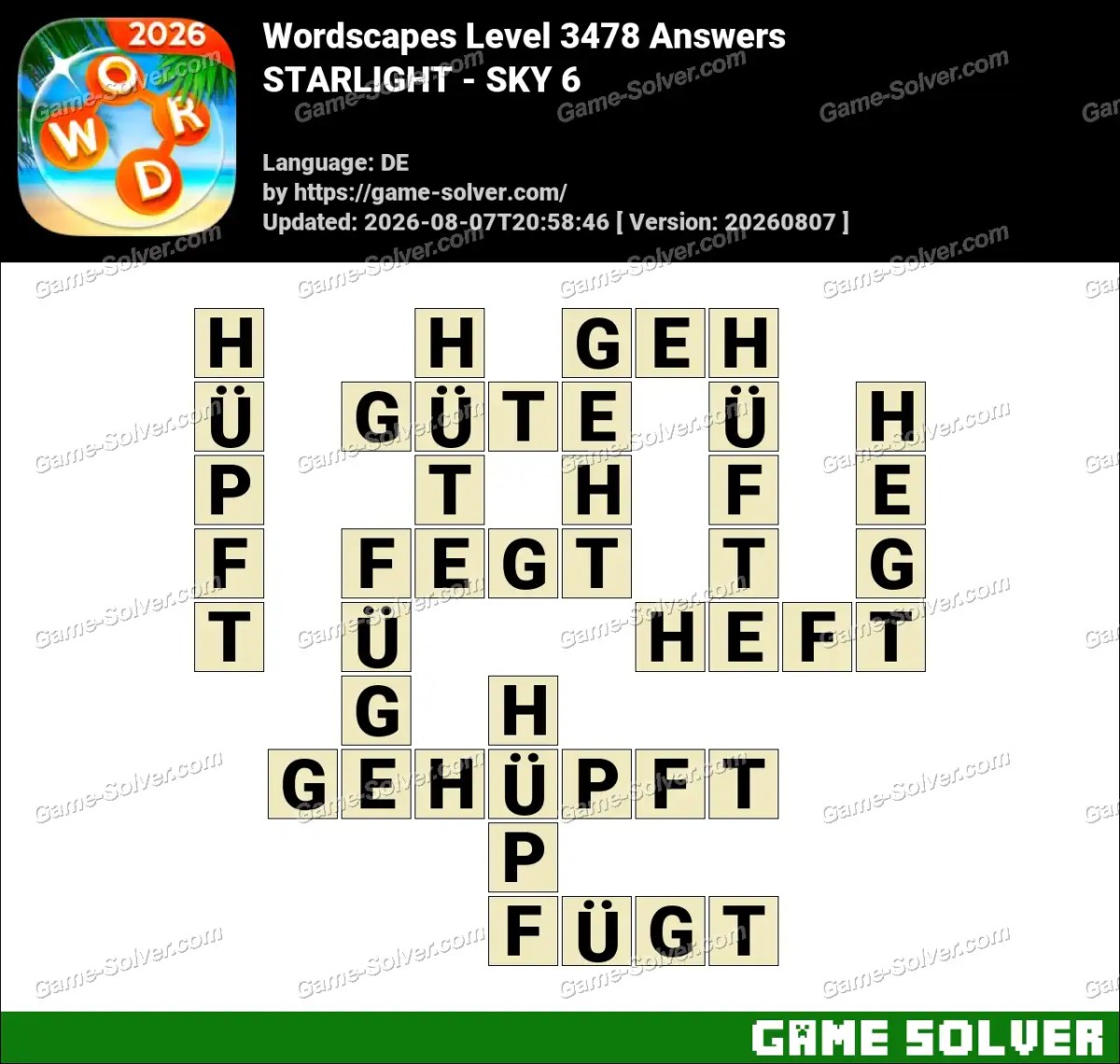 Wordscapes Deutsche Level 3478 Answers — STARLIGHT - SKY 6