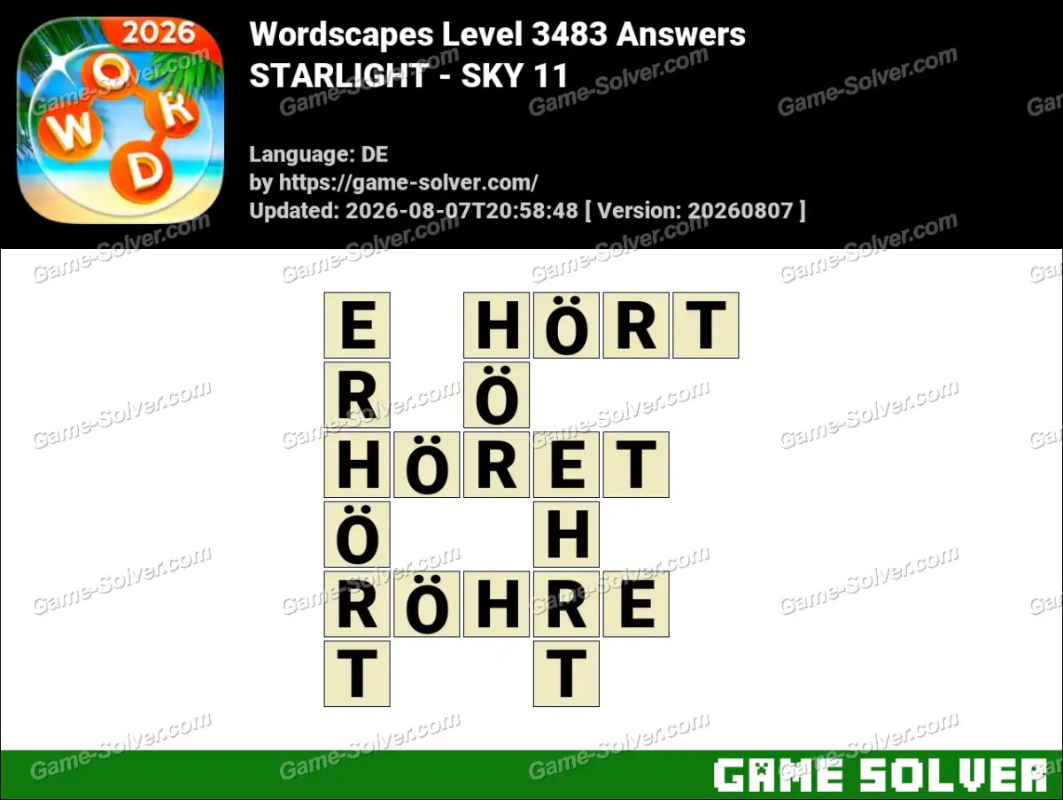 Wordscapes Deutsche Level 3483 Answers — STARLIGHT - SKY 11