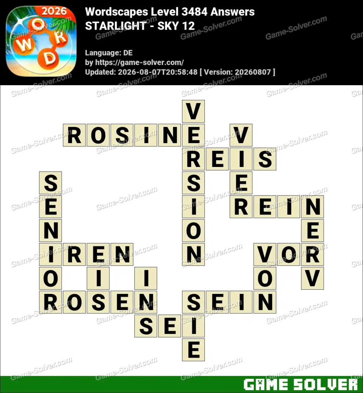 Wordscapes Deutsche Level 3484 Answers — STARLIGHT - SKY 12
