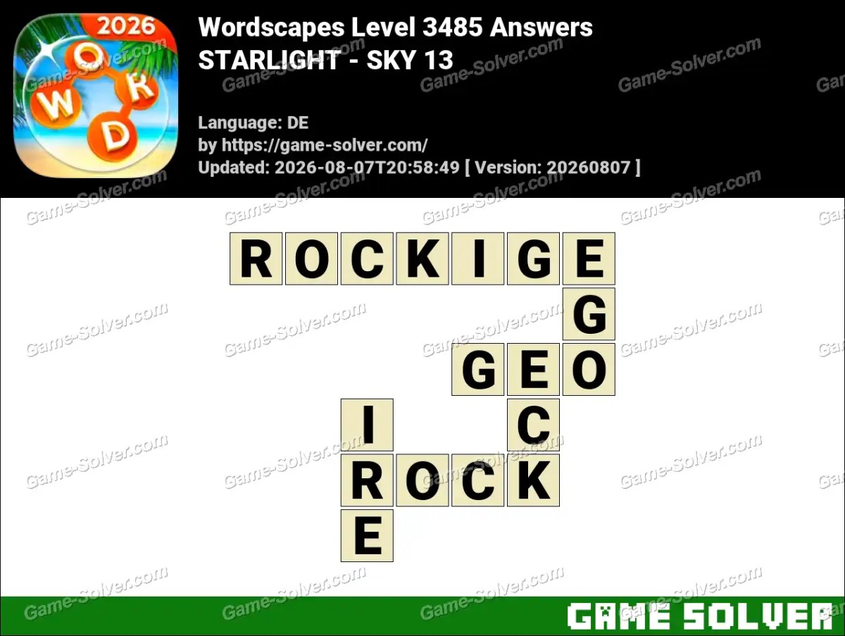 Wordscapes Deutsche Level 3485 Answers — STARLIGHT - SKY 13