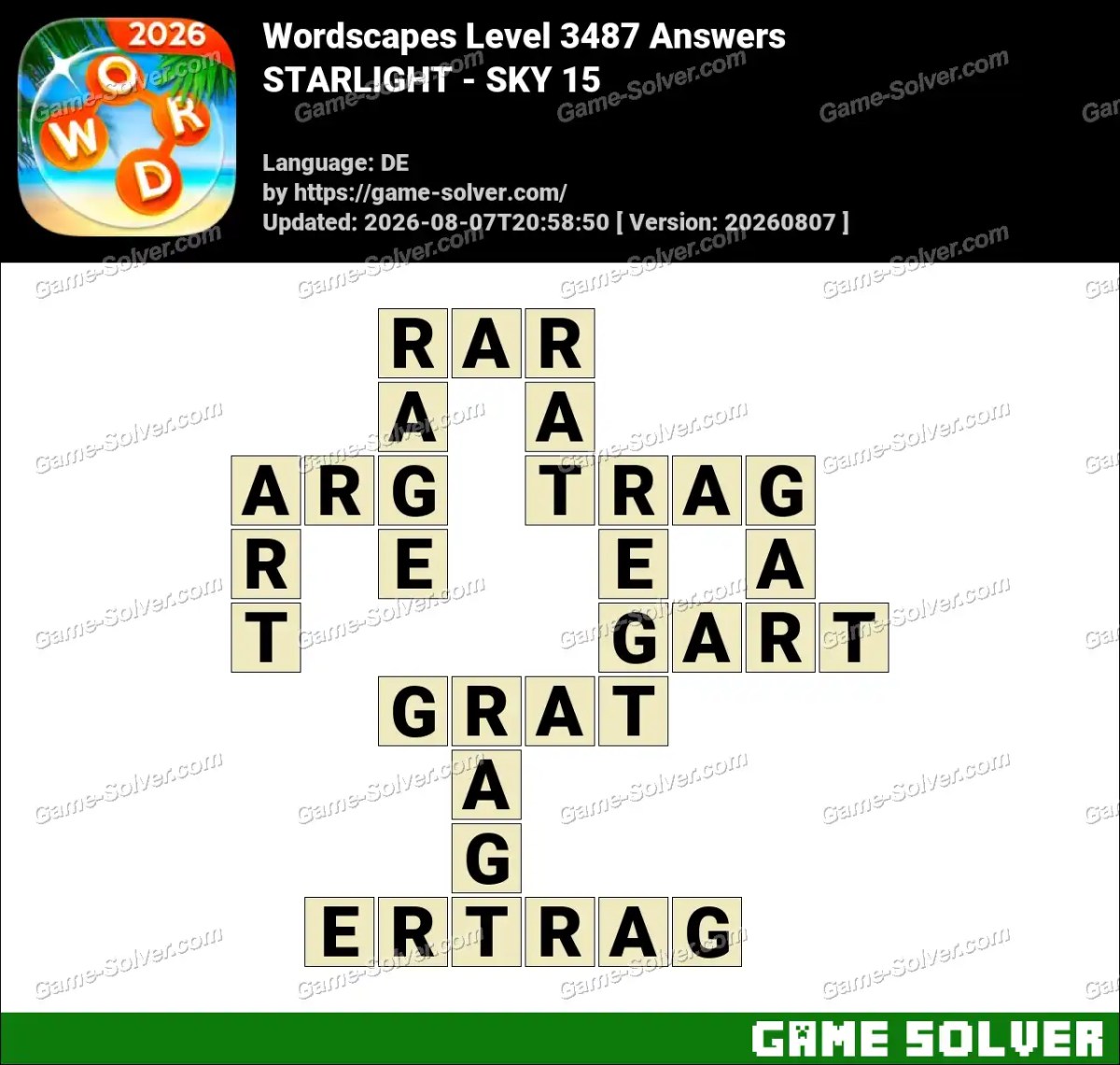 Wordscapes Deutsche Level 3487 Answers — STARLIGHT - SKY 15
