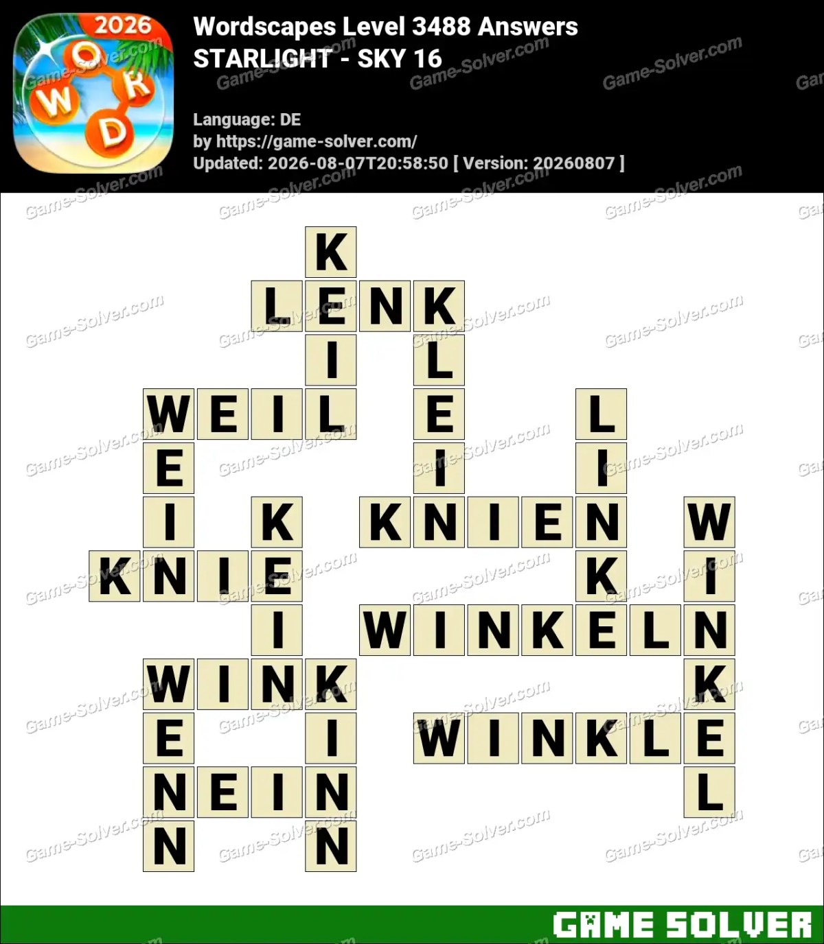 Wordscapes Deutsche Level 3488 Answers — STARLIGHT - SKY 16