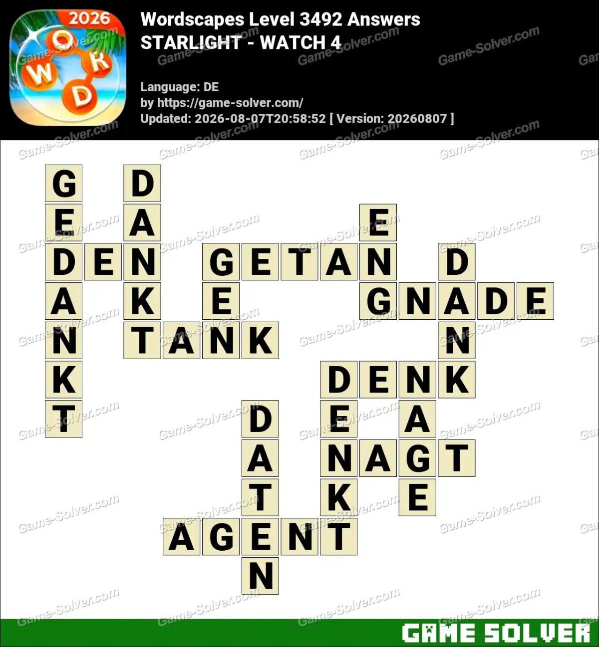 Wordscapes Deutsche Level 3492 Answers — STARLIGHT - WATCH 4