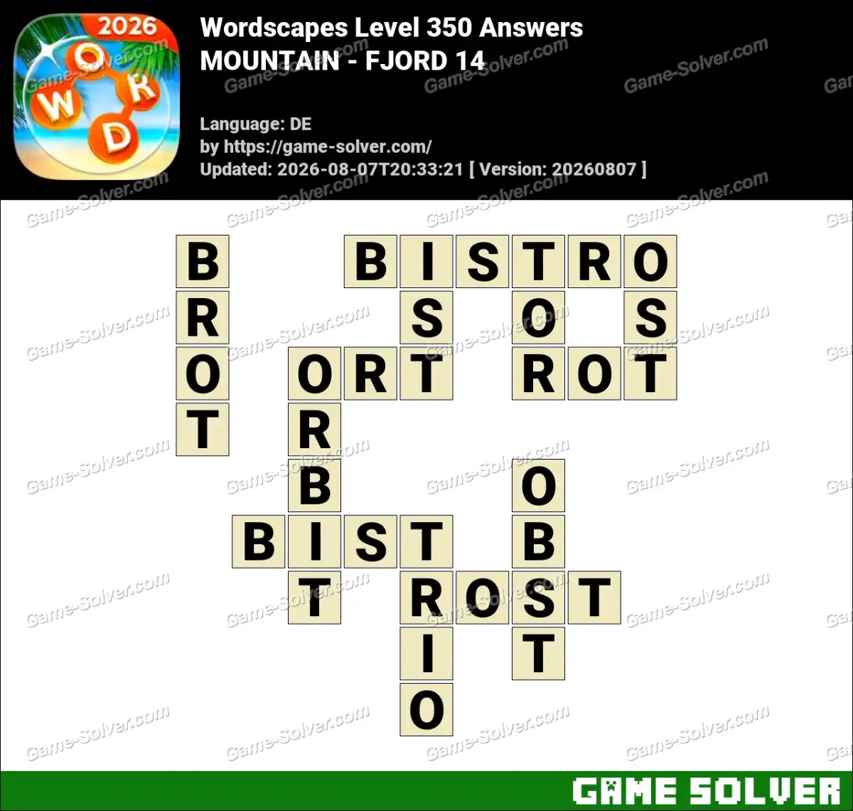 Wordscapes Deutsche Level 350 Answers — MOUNTAIN - FJORD 14