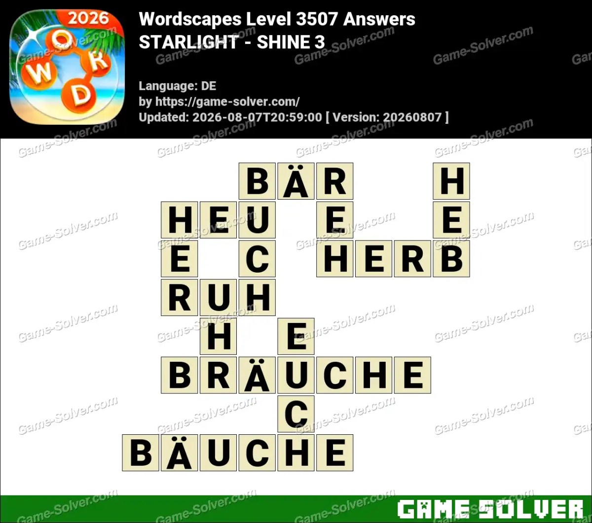 Wordscapes Deutsche Level 3507 Answers — STARLIGHT - SHINE 3
