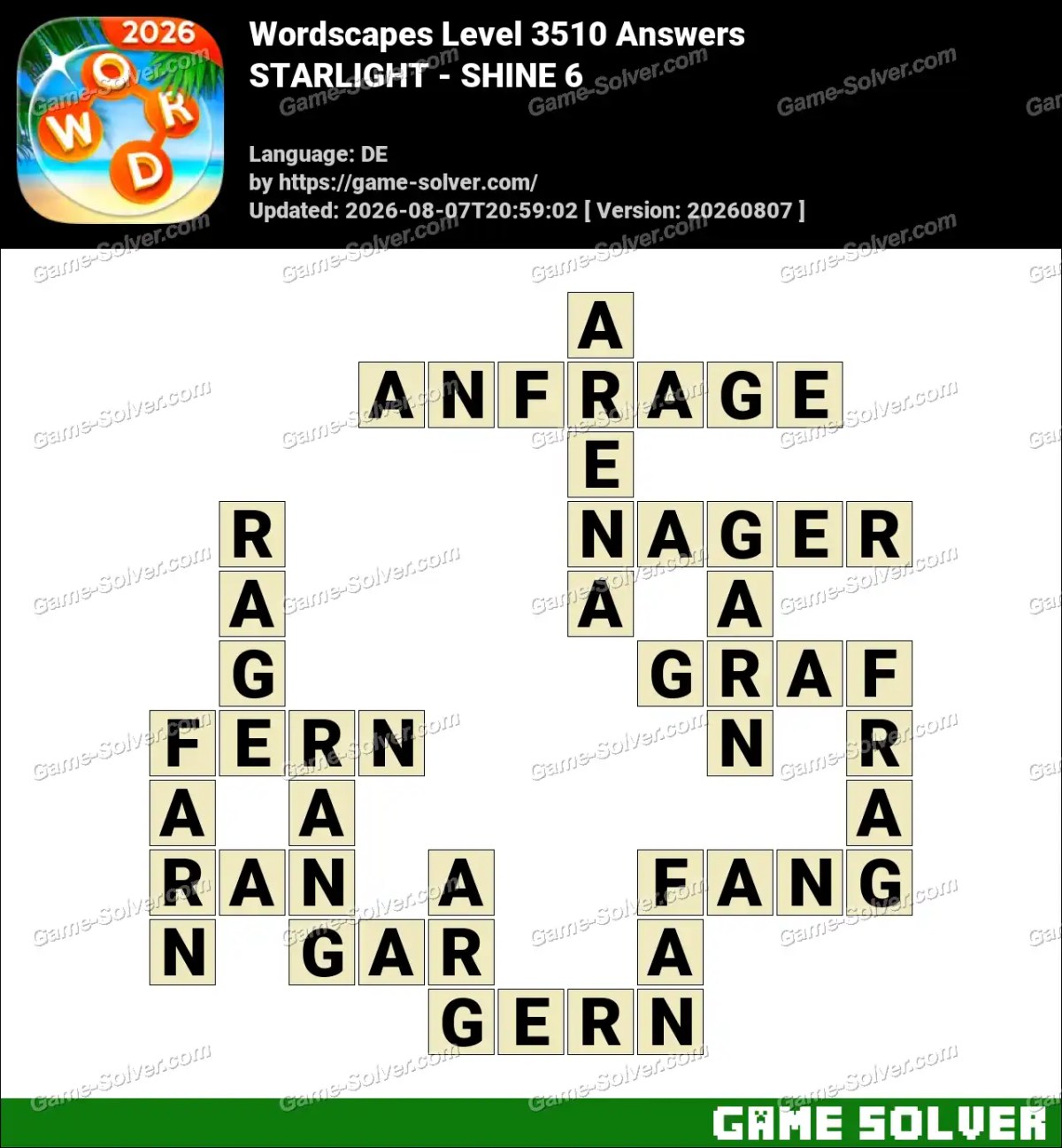 Wordscapes Deutsche Level 3510 Answers — STARLIGHT - SHINE 6