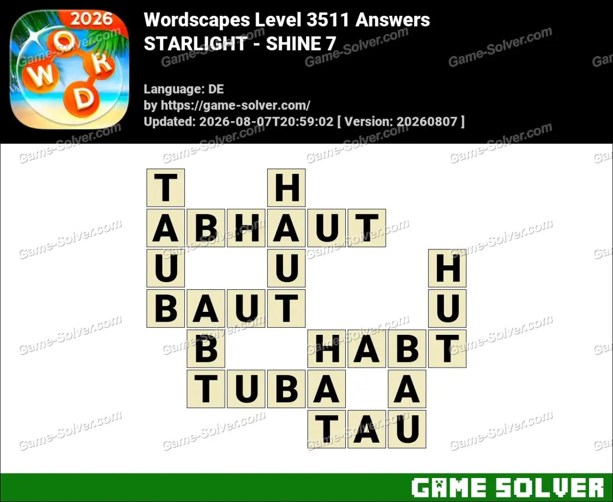 Wordscapes Deutsche Level 3511 Answers — STARLIGHT - SHINE 7