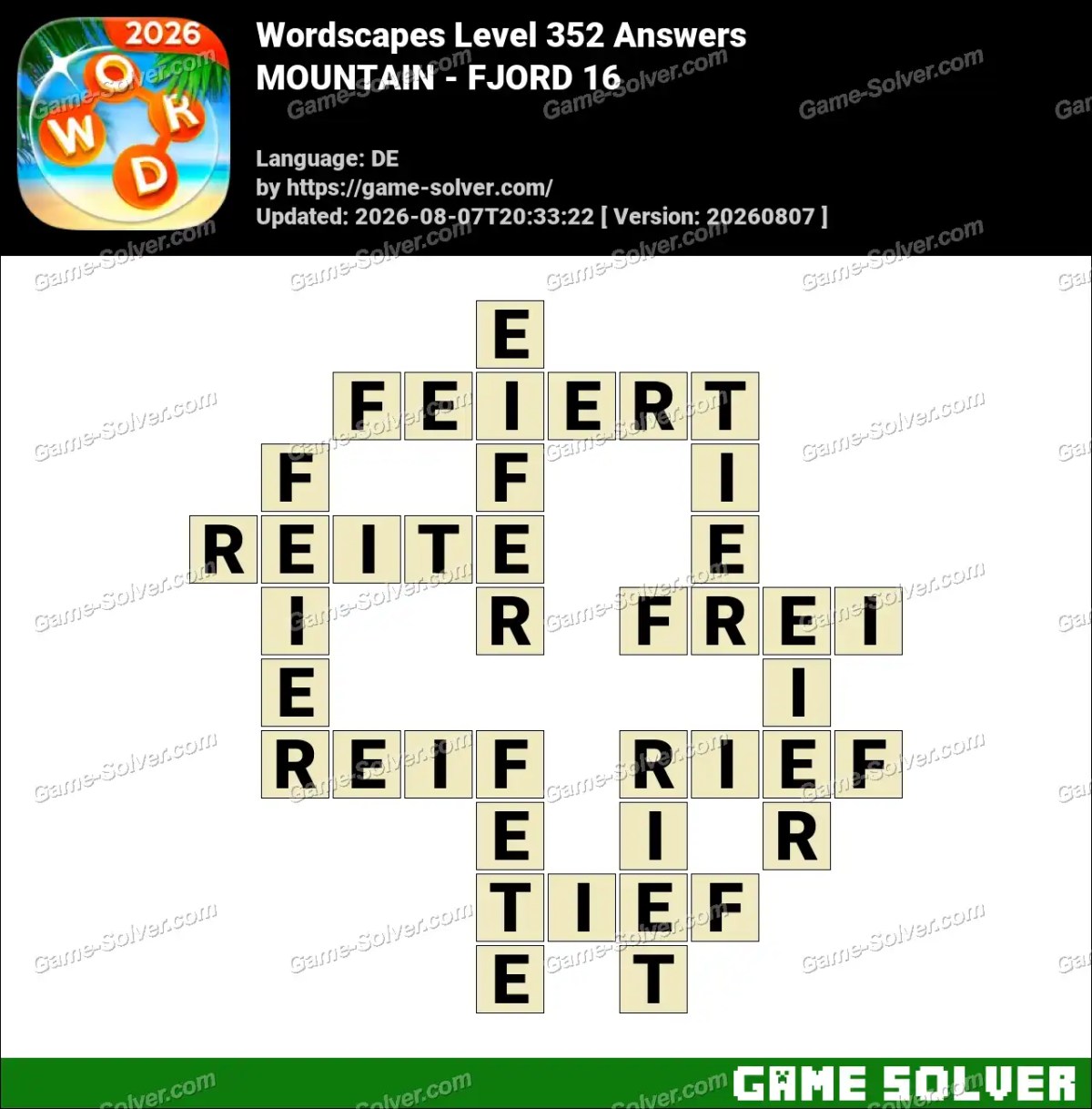 Wordscapes Deutsche Level 352 Answers — MOUNTAIN - FJORD 16