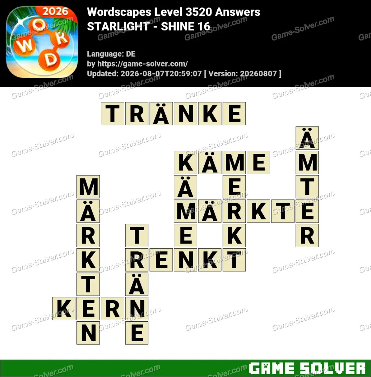 Wordscapes Deutsche Level 3520 Answers — STARLIGHT - SHINE 16