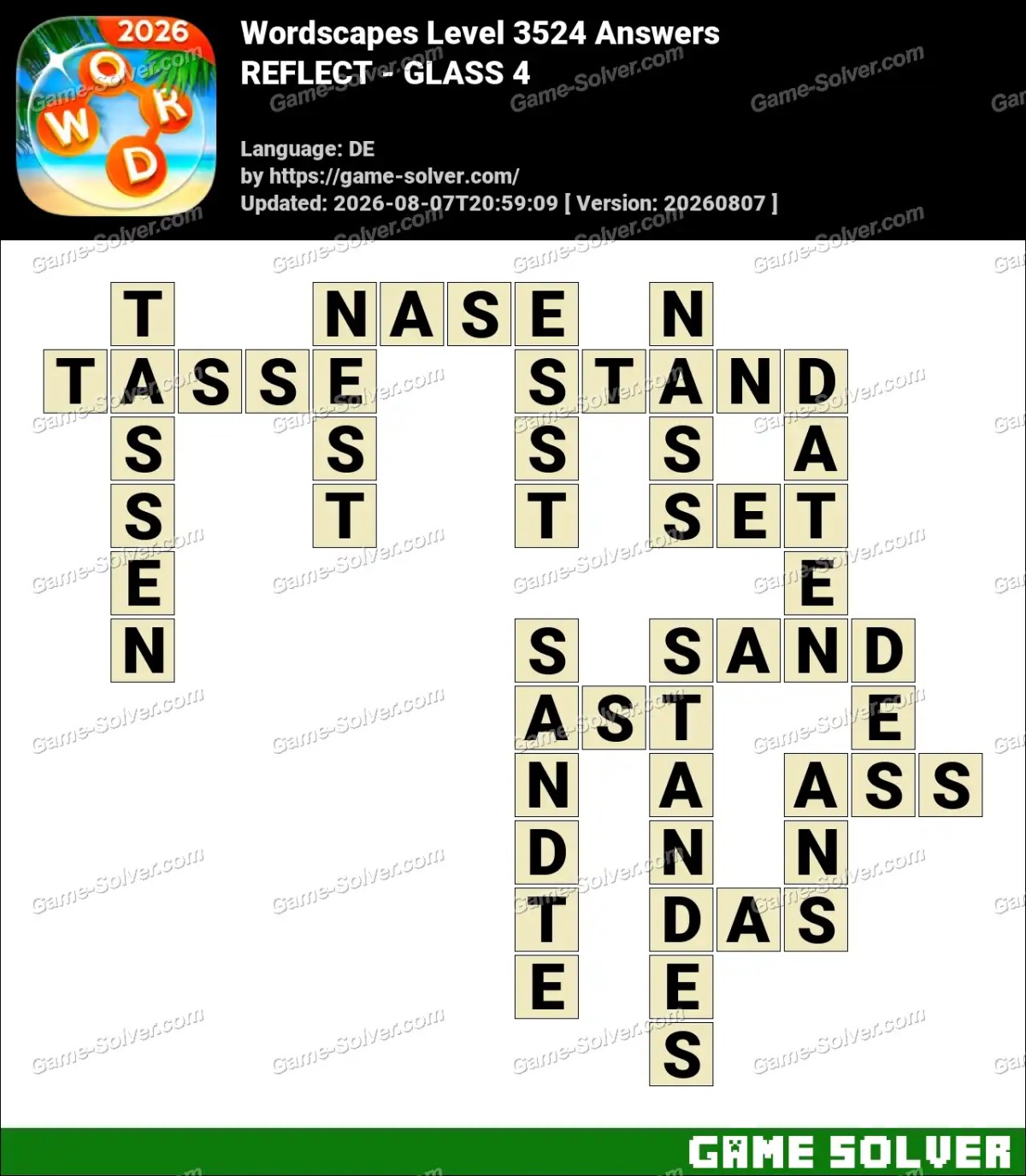 Wordscapes Deutsche Level 3524 Answers — REFLECT - GLASS 4