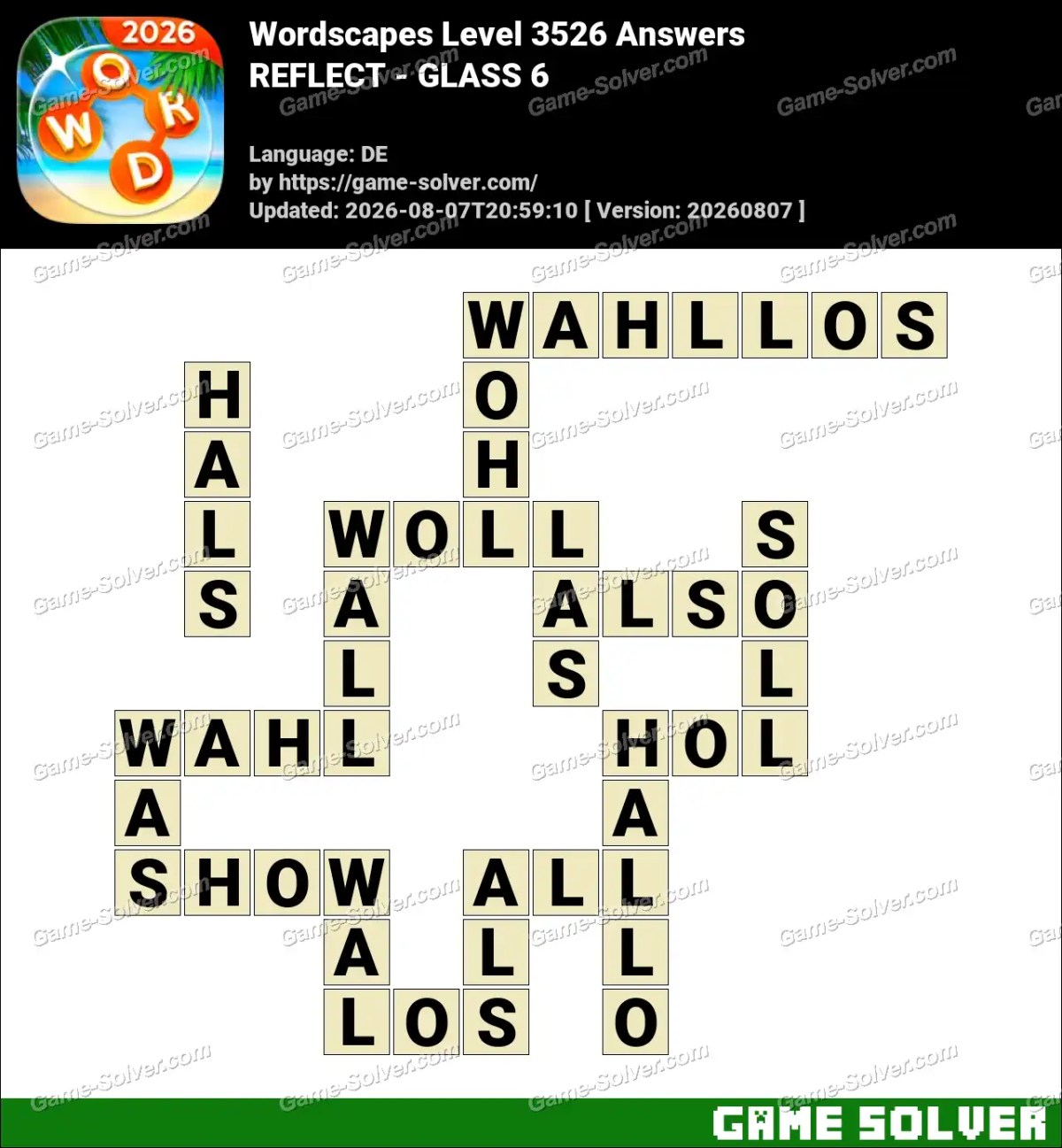 Wordscapes Deutsche Level 3526 Answers — REFLECT - GLASS 6