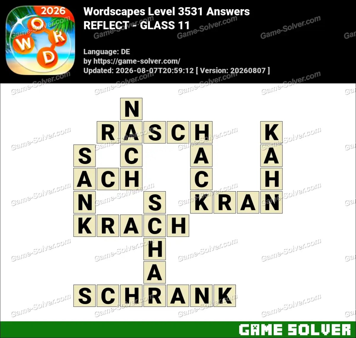 Wordscapes Deutsche Level 3531 Answers — REFLECT - GLASS 11 Wordscapes Deutsche Level 3531 Answers — REFLECT - GLASS 11