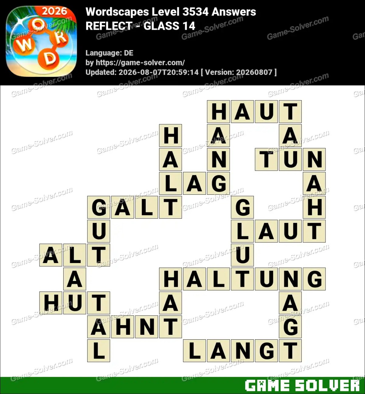 Wordscapes Deutsche Level 3534 Answers — REFLECT - GLASS 14