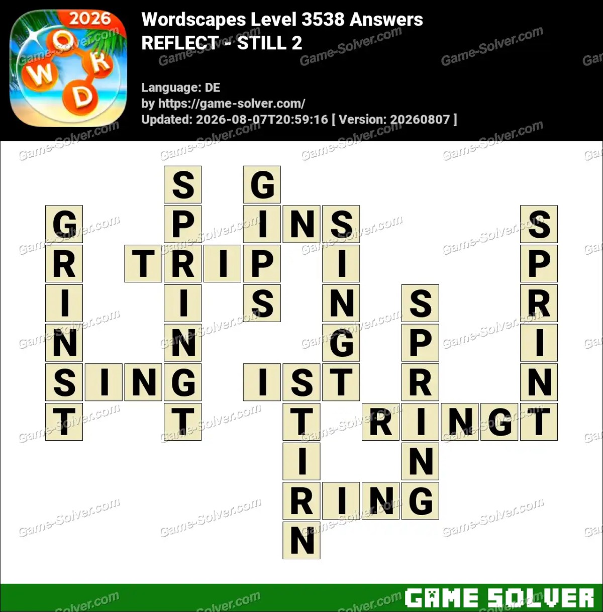 Wordscapes Deutsche Level 3538 Answers — REFLECT - STILL 2