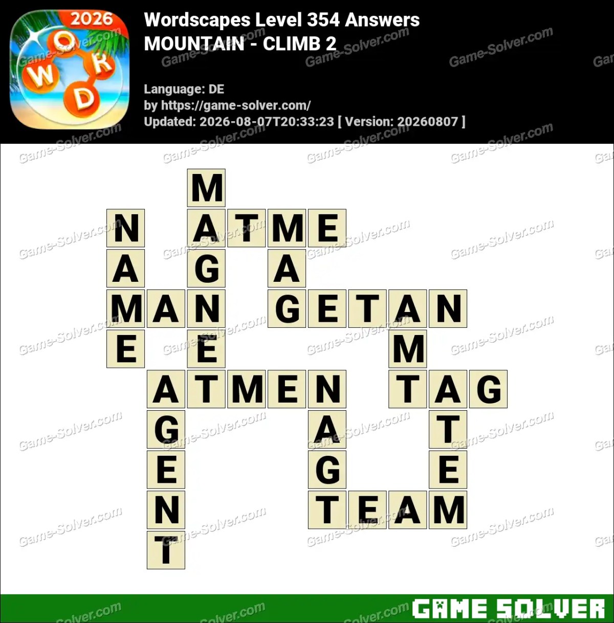 Wordscapes Deutsche Level 354 Answers — MOUNTAIN - CLIMB 2