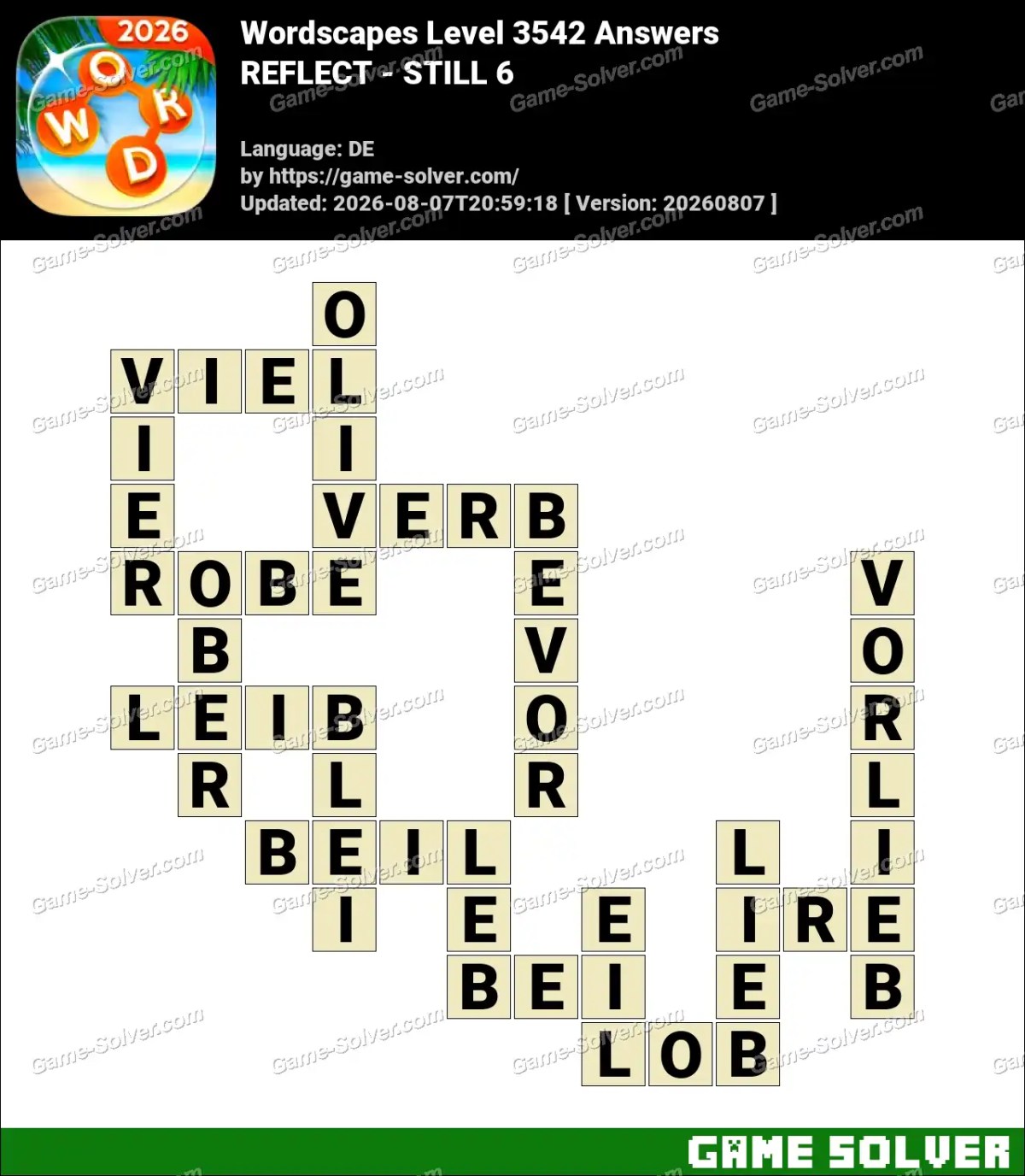 Wordscapes Deutsche Level 3542 Answers — REFLECT - STILL 6