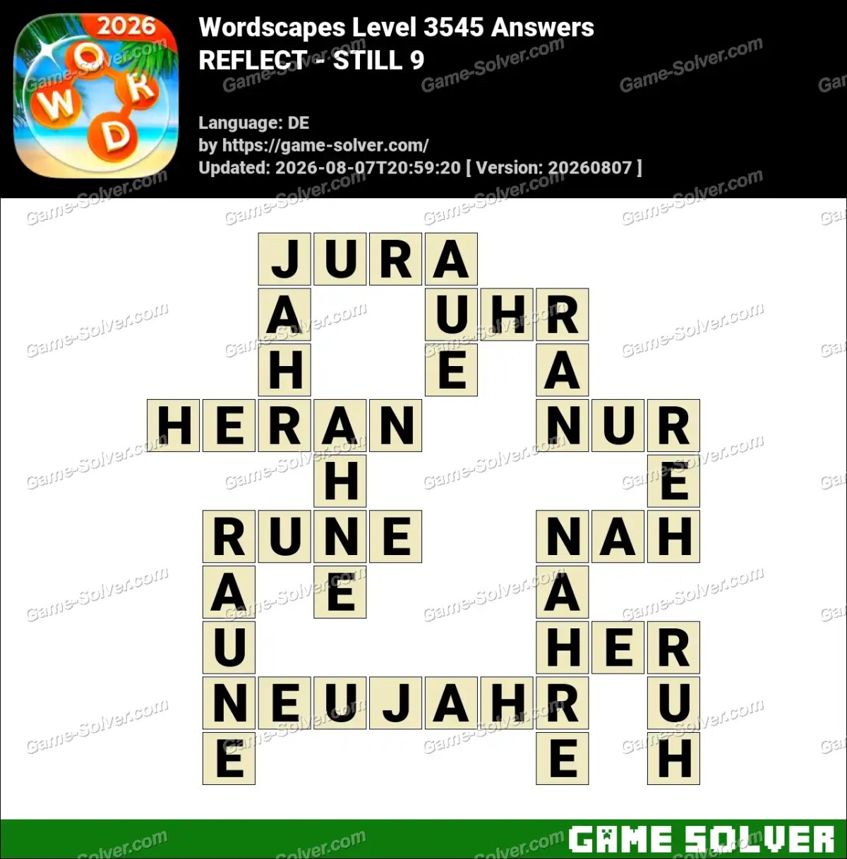 Wordscapes Deutsche Level 3545 Answers — REFLECT - STILL 9