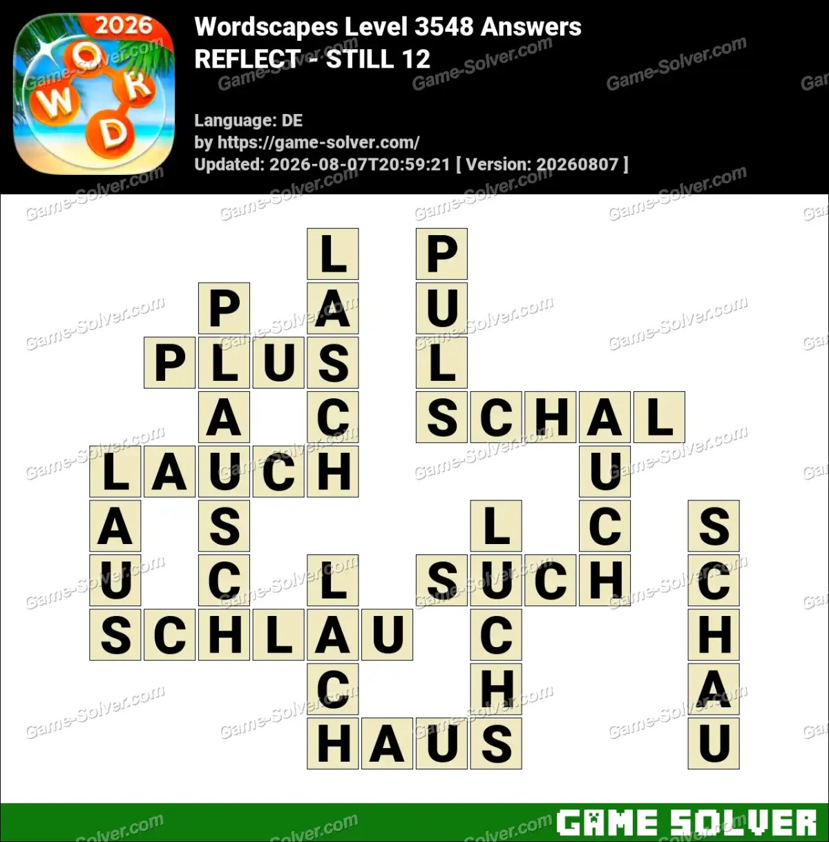 Wordscapes Deutsche Level 3548 Answers — REFLECT - STILL 12 Wordscapes Deutsche Level 3548 Answers — REFLECT - STILL 12