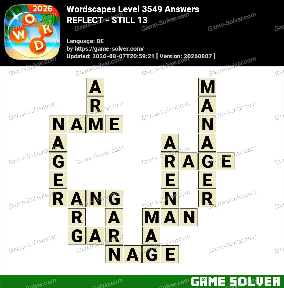 Wordscapes Deutsche Level 3549 Answers — REFLECT - STILL 13