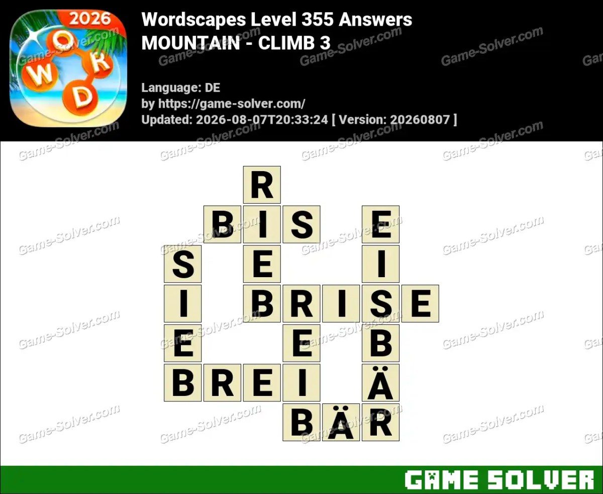 Wordscapes Deutsche Level 355 Answers — MOUNTAIN - CLIMB 3