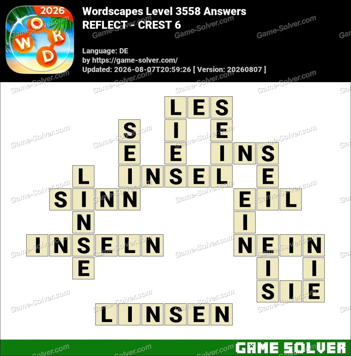 Wordscapes Deutsche Level 3558 Answers — REFLECT - CREST 6