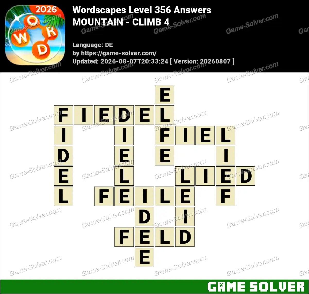 Wordscapes Deutsche Level 356 Answers — MOUNTAIN - CLIMB 4 Wordscapes Deutsche Level 356 Answers — MOUNTAIN - CLIMB 4
