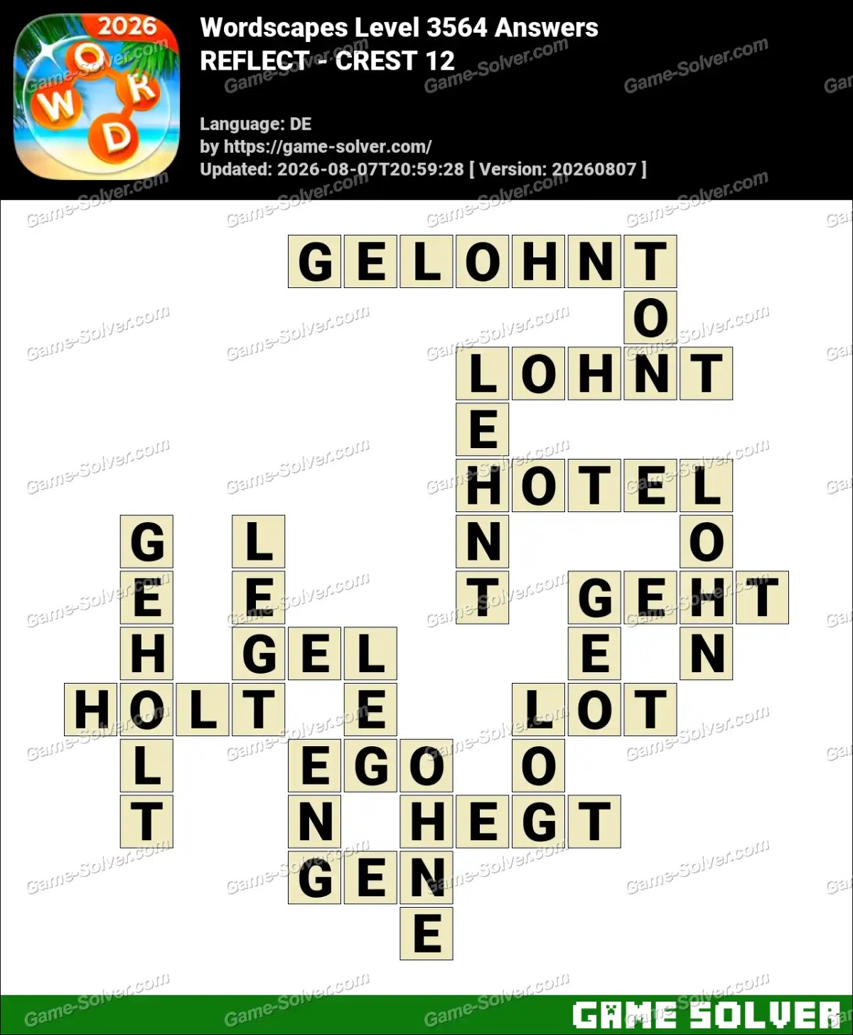 Wordscapes Deutsche Level 3564 Answers — REFLECT - CREST 12