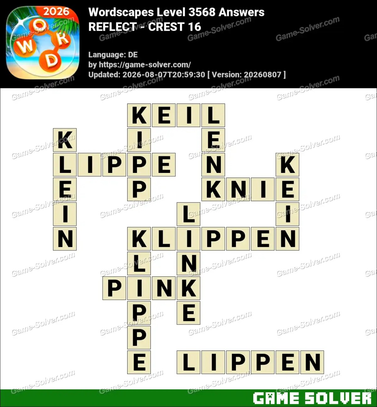 Wordscapes Deutsche Level 3568 Answers — REFLECT - CREST 16