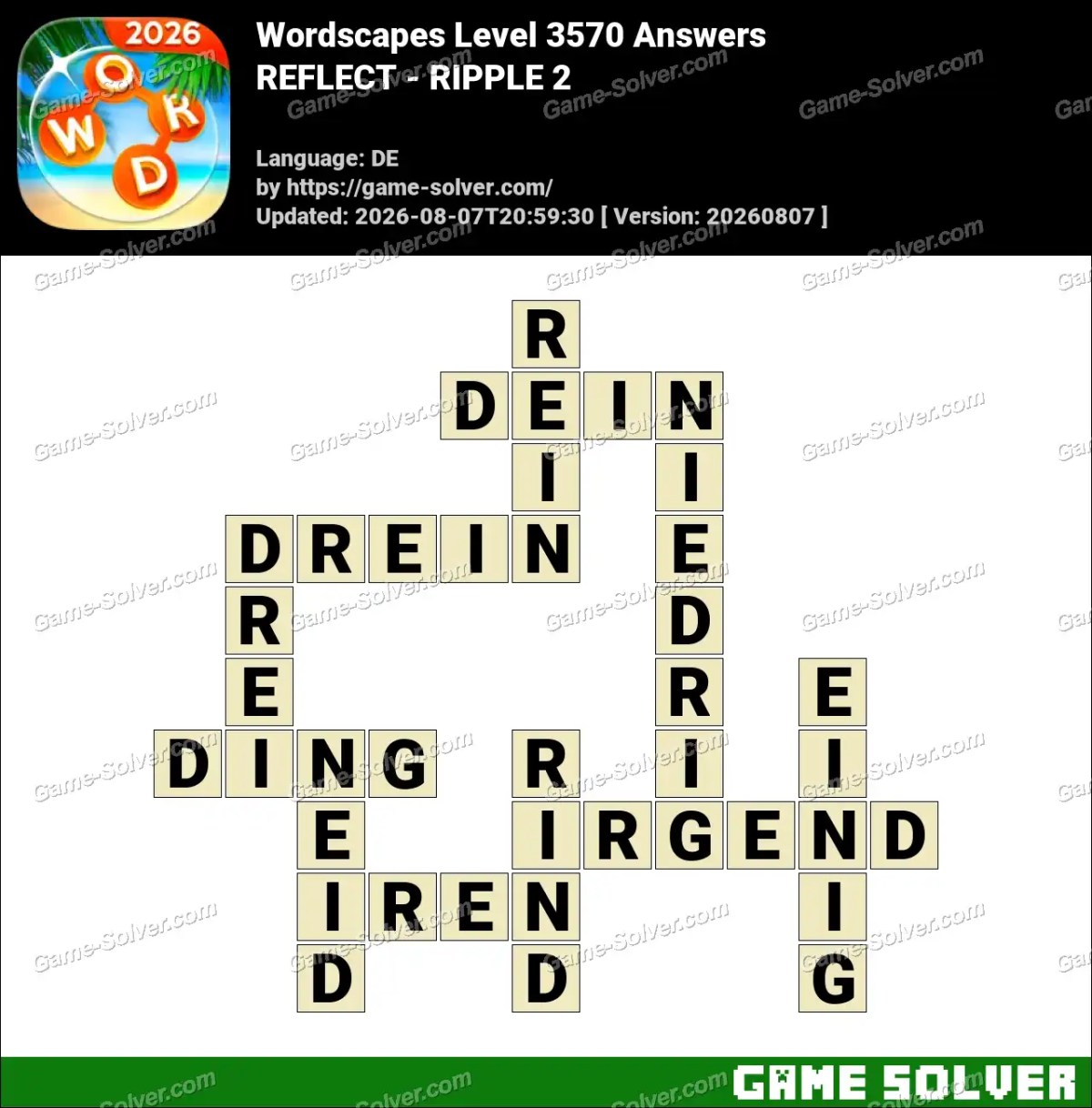 Wordscapes Deutsche Level 3570 Answers — REFLECT - RIPPLE 2