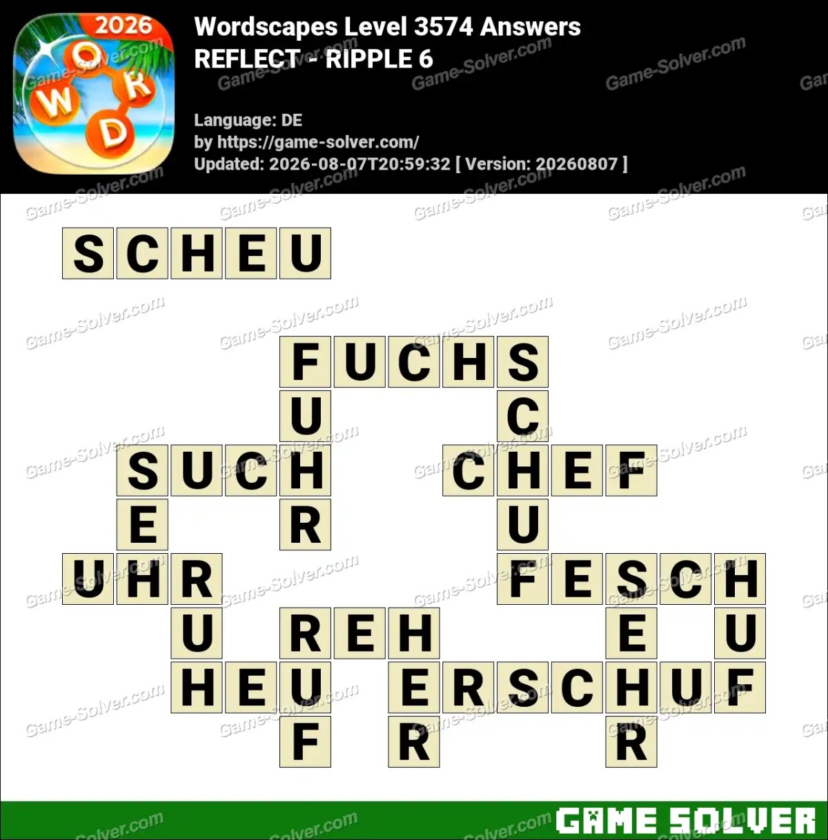 Wordscapes Deutsche Level 3574 Answers — REFLECT - RIPPLE 6