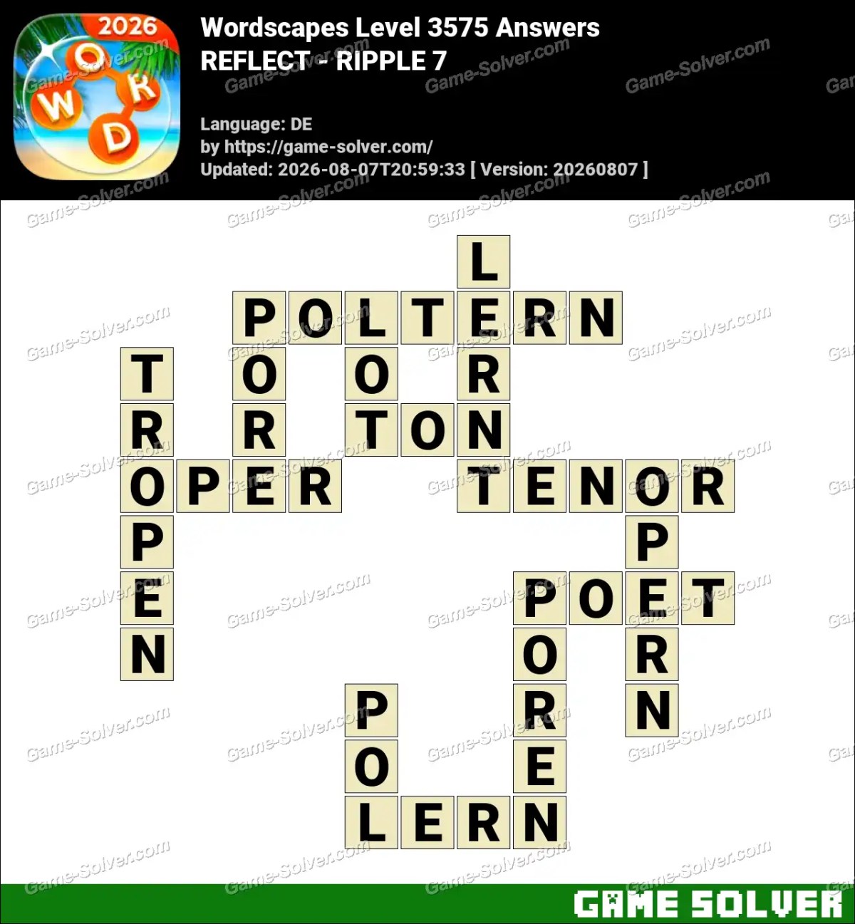 Wordscapes Deutsche Level 3575 Answers — REFLECT - RIPPLE 7