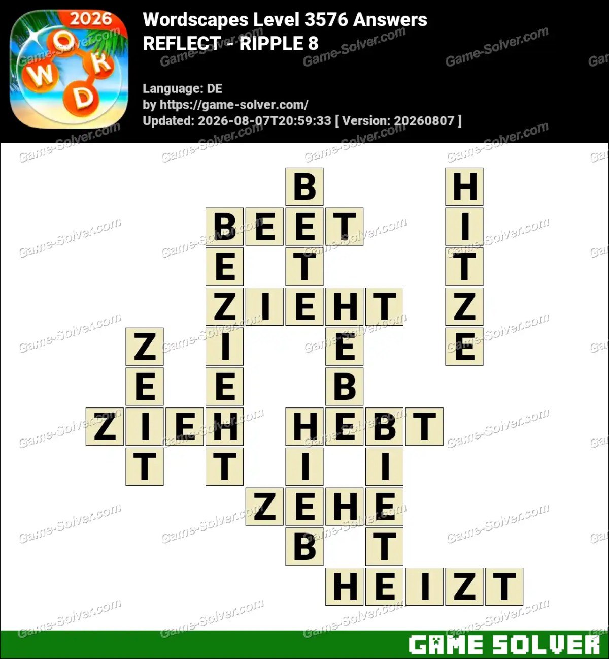 Wordscapes Deutsche Level 3576 Answers — REFLECT - RIPPLE 8