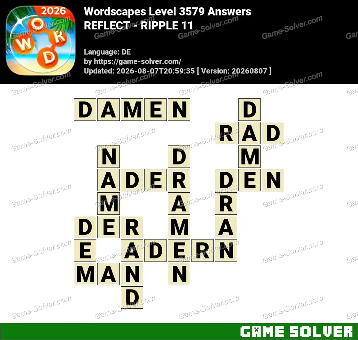 Wordscapes Deutsche Level 3579 Answers — REFLECT - RIPPLE 11