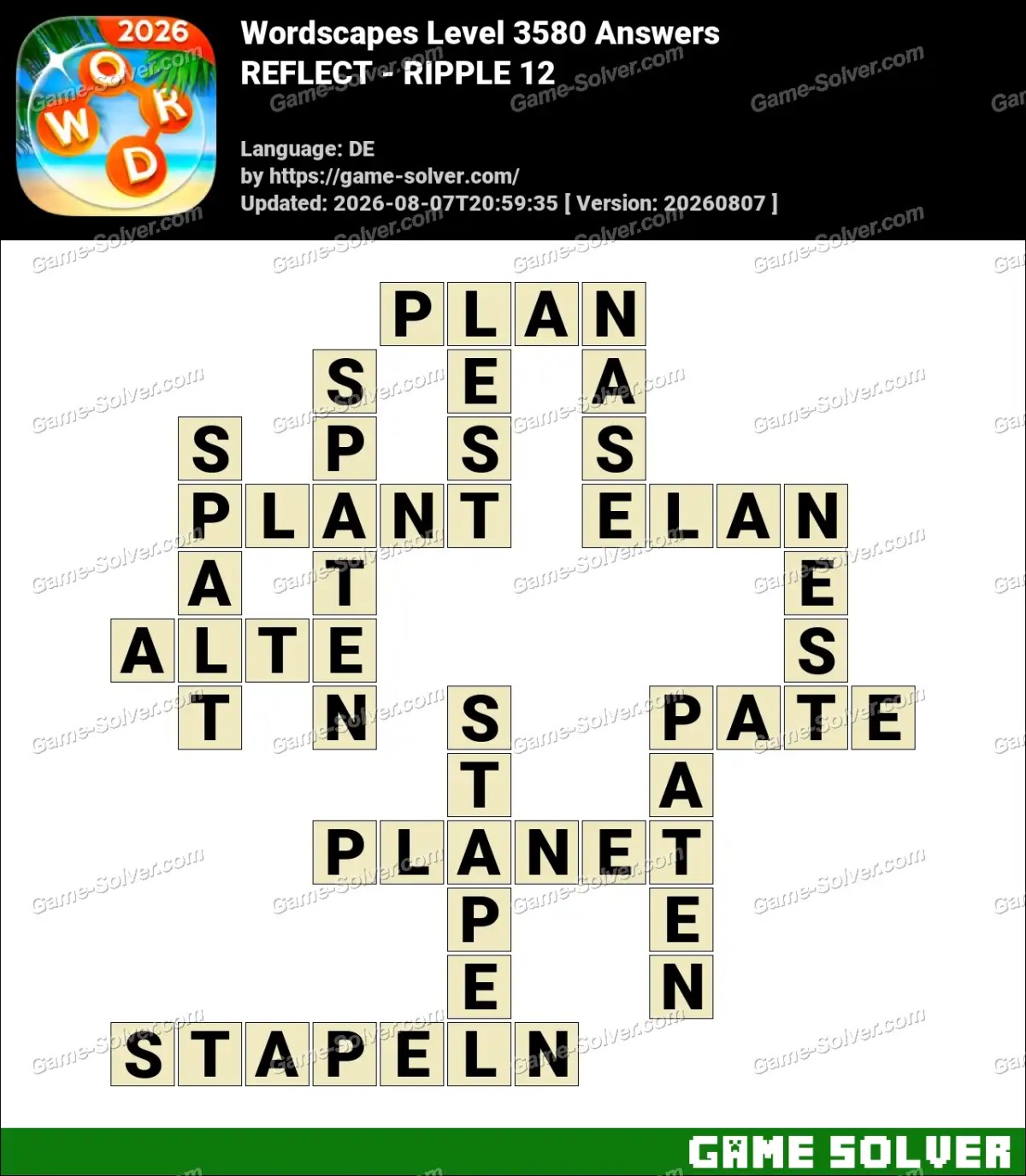 Wordscapes Deutsche Level 3580 Answers — REFLECT - RIPPLE 12