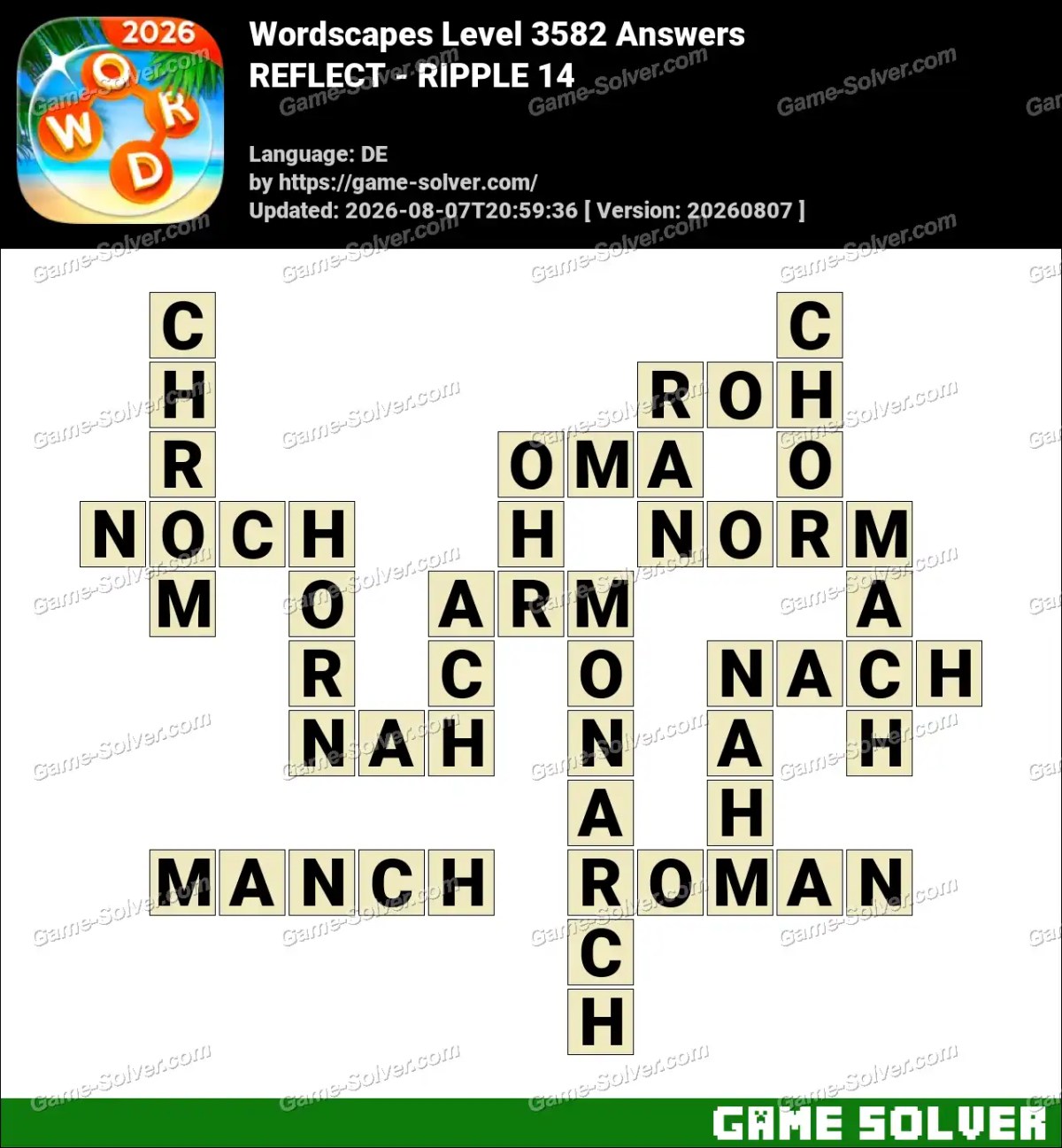 Wordscapes Deutsche Level 3582 Answers — REFLECT - RIPPLE 14 Wordscapes Deutsche Level 3582 Answers — REFLECT - RIPPLE 14