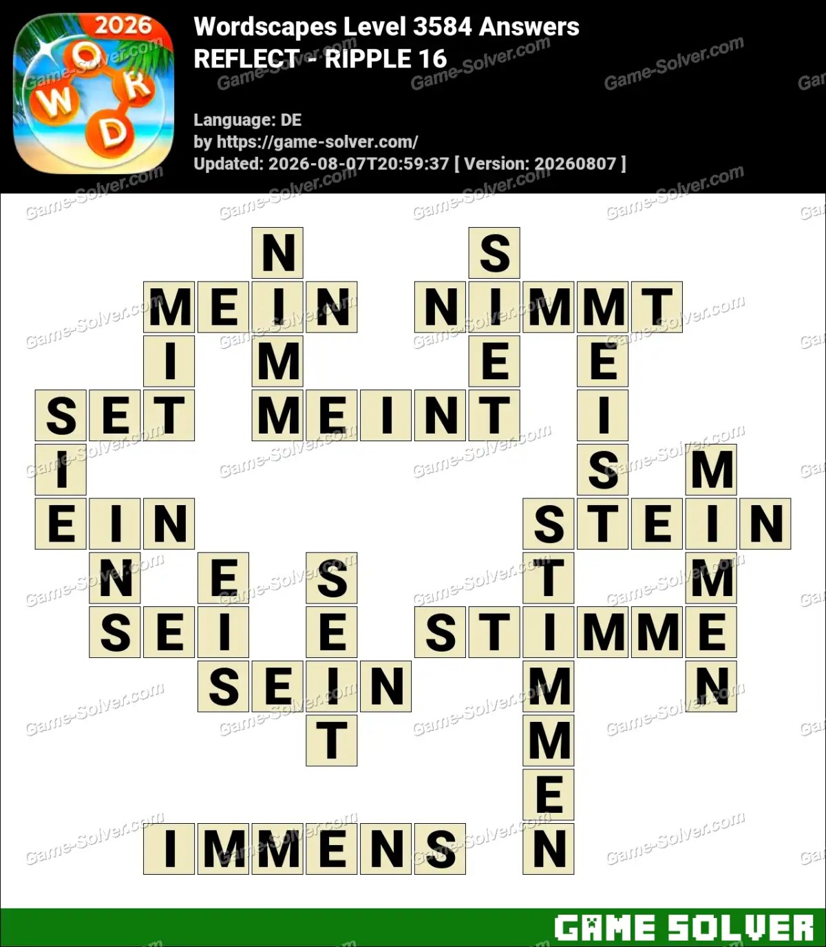 Wordscapes Deutsche Level 3584 Answers — REFLECT - RIPPLE 16