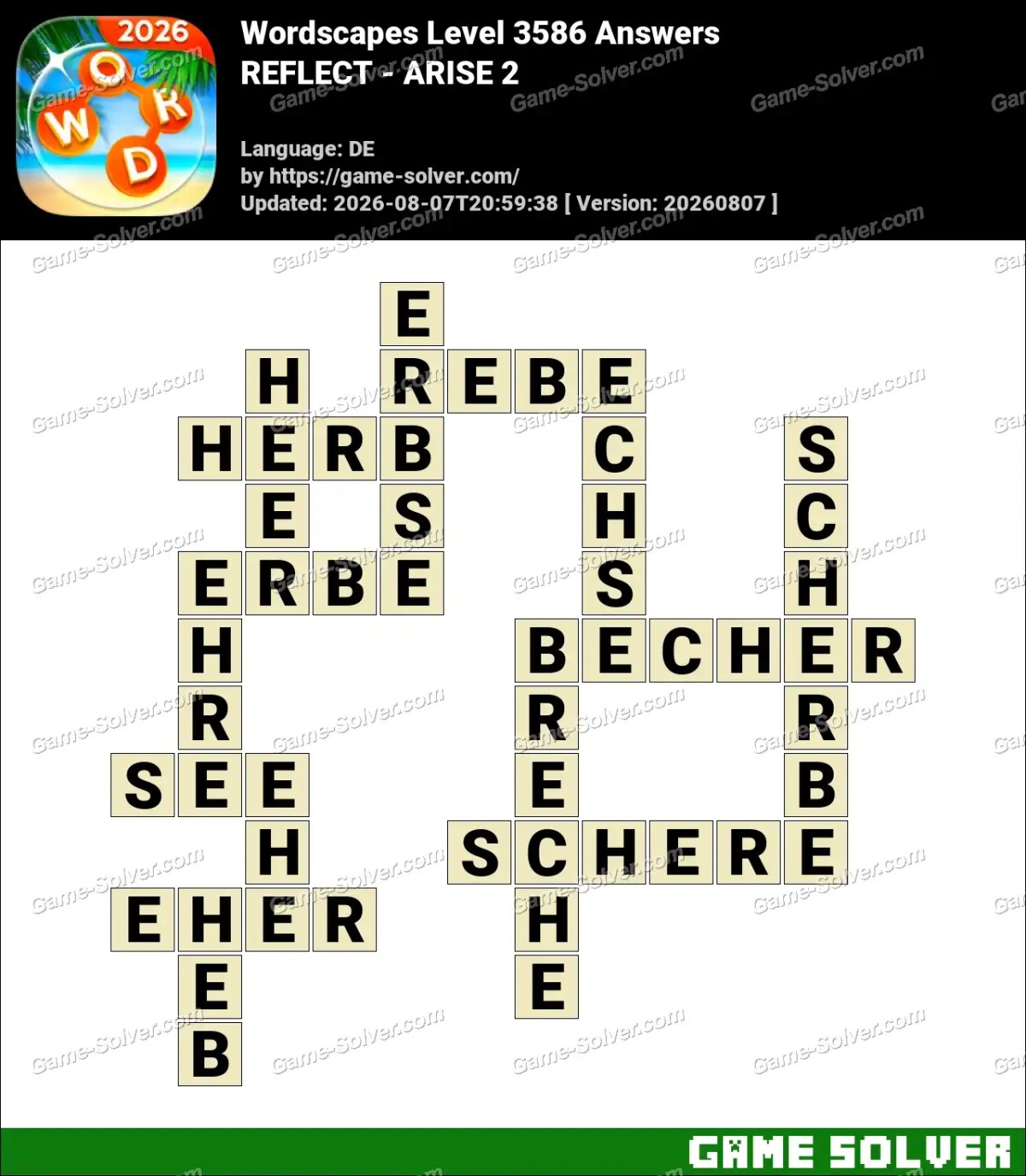Wordscapes Deutsche Level 3586 Answers — REFLECT - ARISE 2