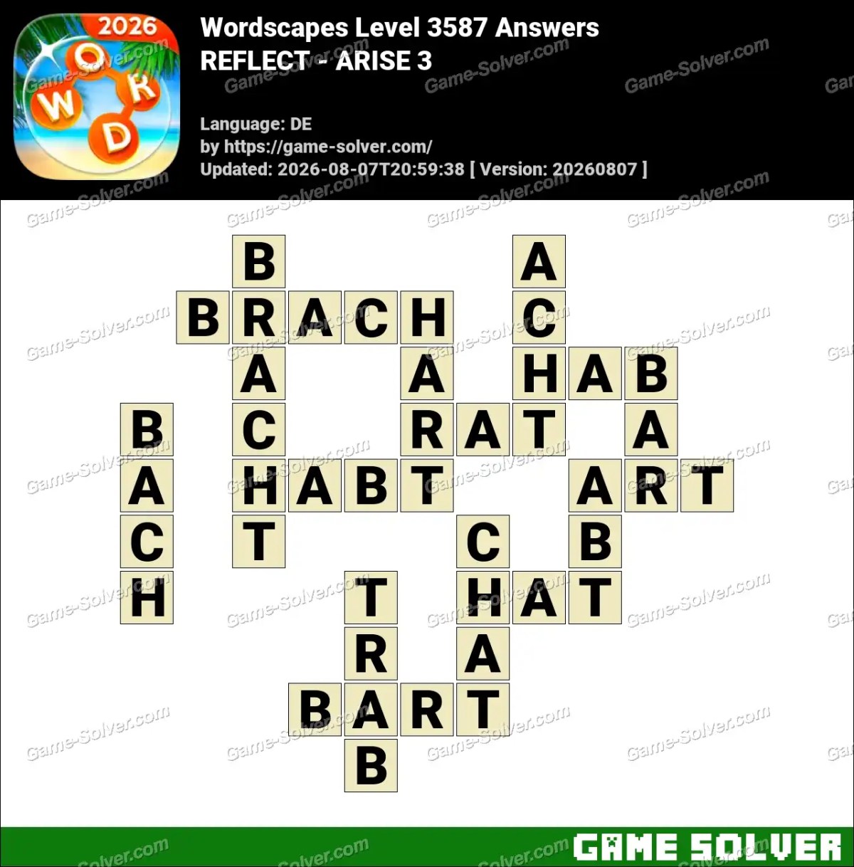 Wordscapes Deutsche Level 3587 Answers — REFLECT - ARISE 3