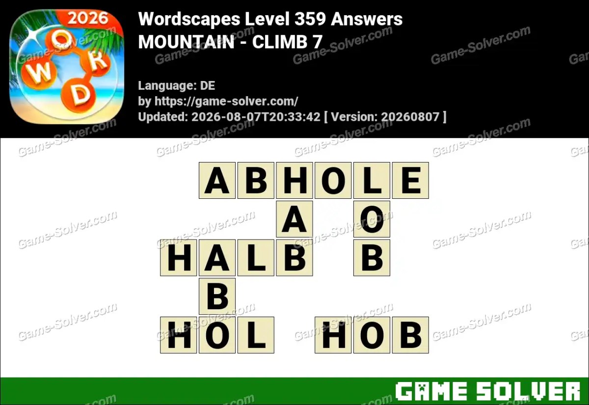 Wordscapes Deutsche Level 359 Answers — MOUNTAIN - CLIMB 7 Wordscapes Deutsche Level 359 Answers — MOUNTAIN - CLIMB 7