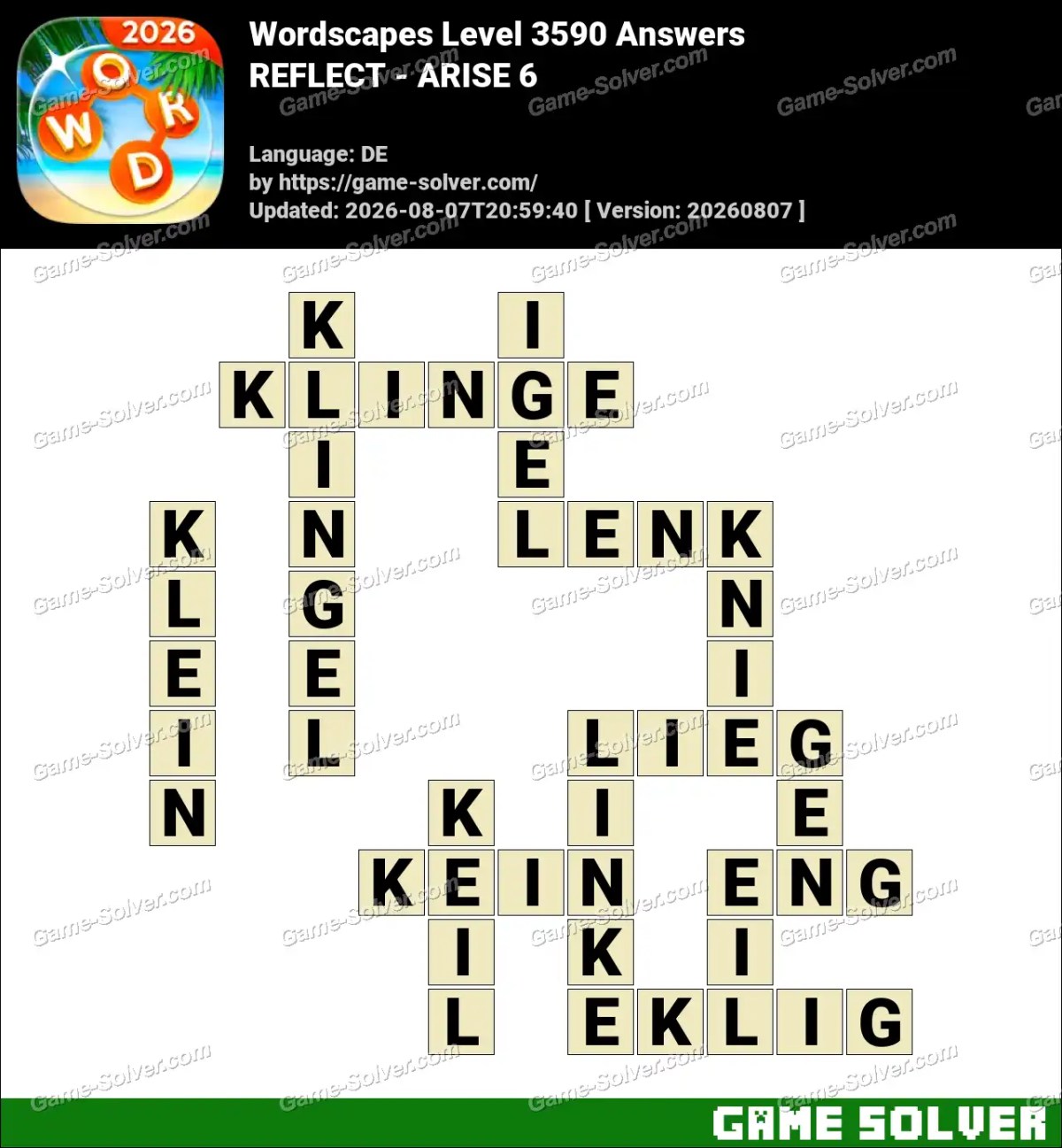 Wordscapes Deutsche Level 3590 Answers — REFLECT - ARISE 6