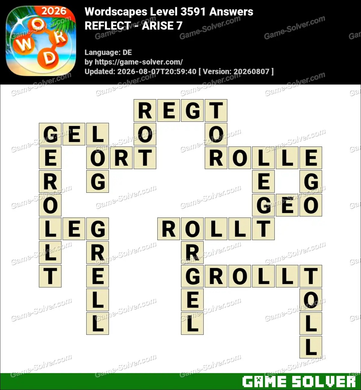 Wordscapes Deutsche Level 3591 Answers — REFLECT - ARISE 7