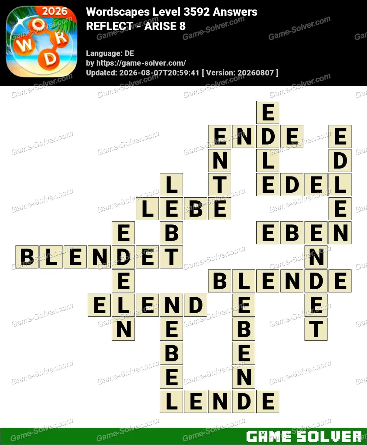 Wordscapes Deutsche Level 3592 Answers — REFLECT - ARISE 8