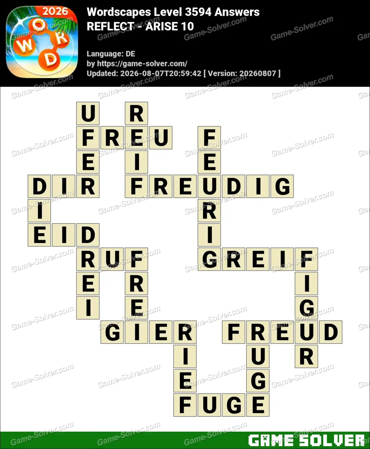 Wordscapes Deutsche Level 3594 Answers — REFLECT - ARISE 10