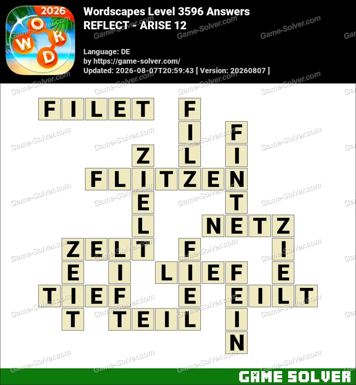 Wordscapes Deutsche Level 3596 Answers — REFLECT - ARISE 12 Wordscapes Deutsche Level 3596 Answers — REFLECT - ARISE 12