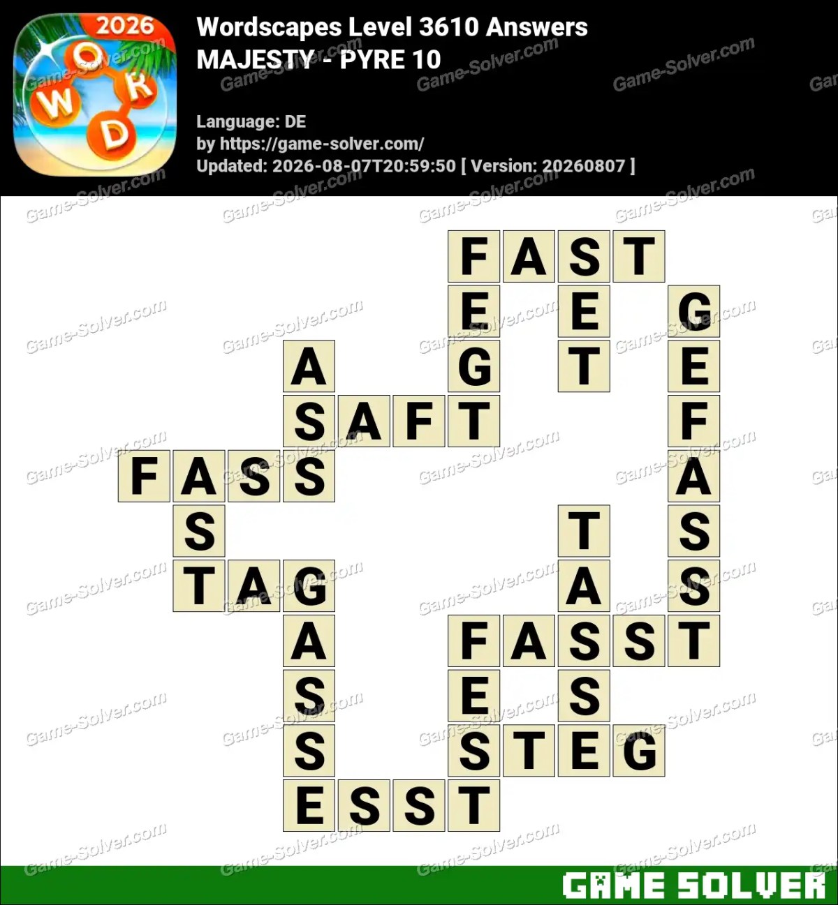 Wordscapes Deutsche Level 3610 Answers — MAJESTY - PYRE 10