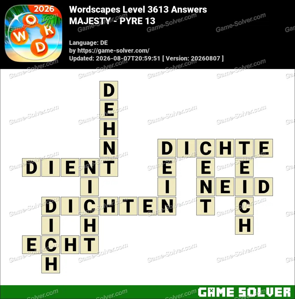 Wordscapes Deutsche Level 3613 Answers — MAJESTY - PYRE 13