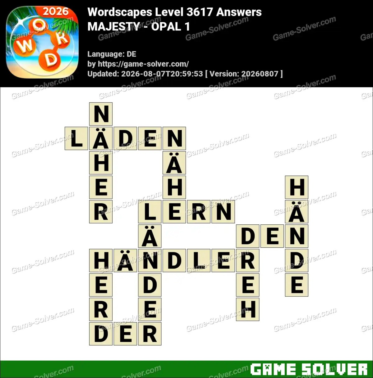 Wordscapes Deutsche Level 3617 Answers — MAJESTY - OPAL 1
