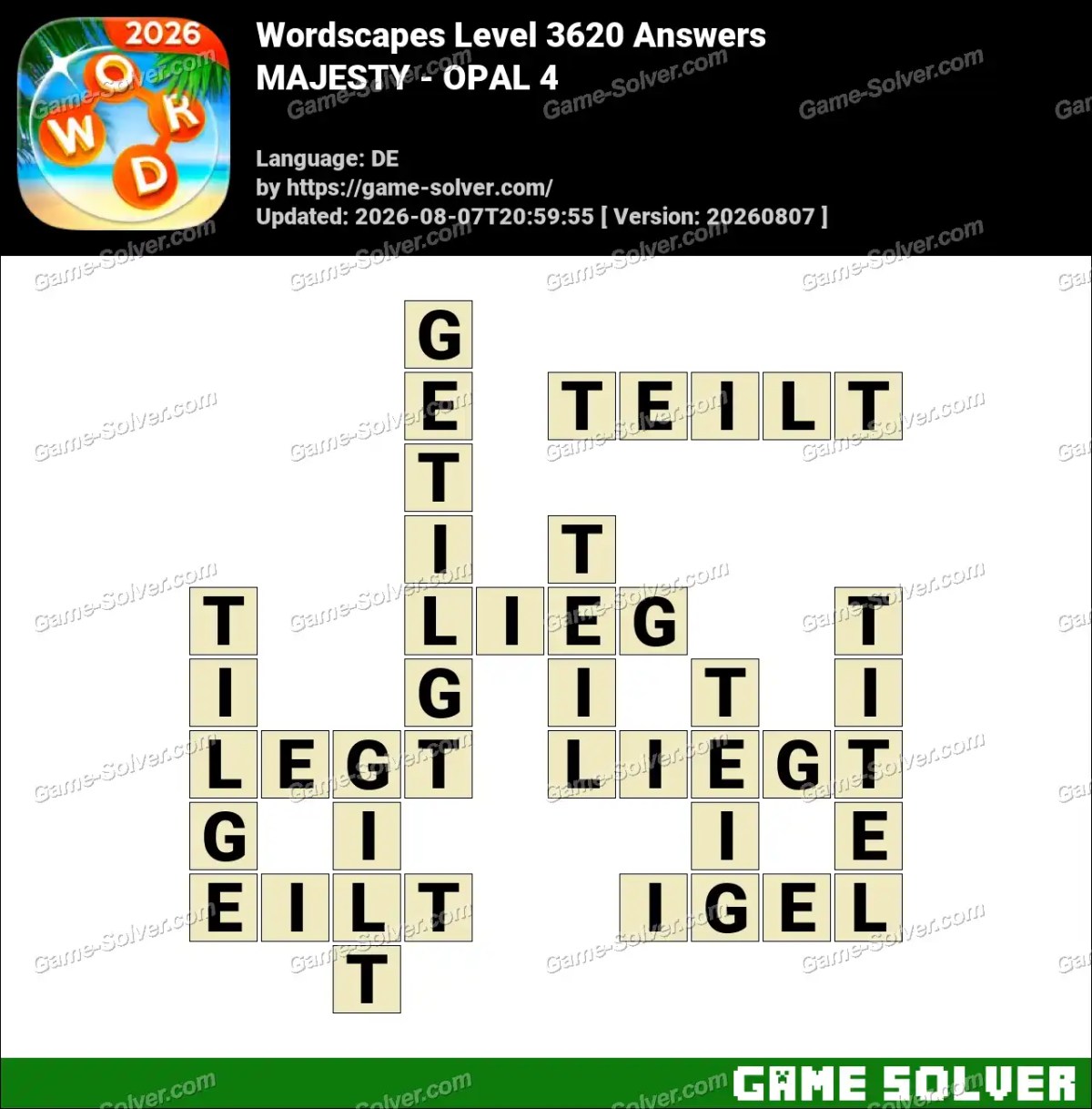 Wordscapes Deutsche Level 3620 Answers — MAJESTY - OPAL 4