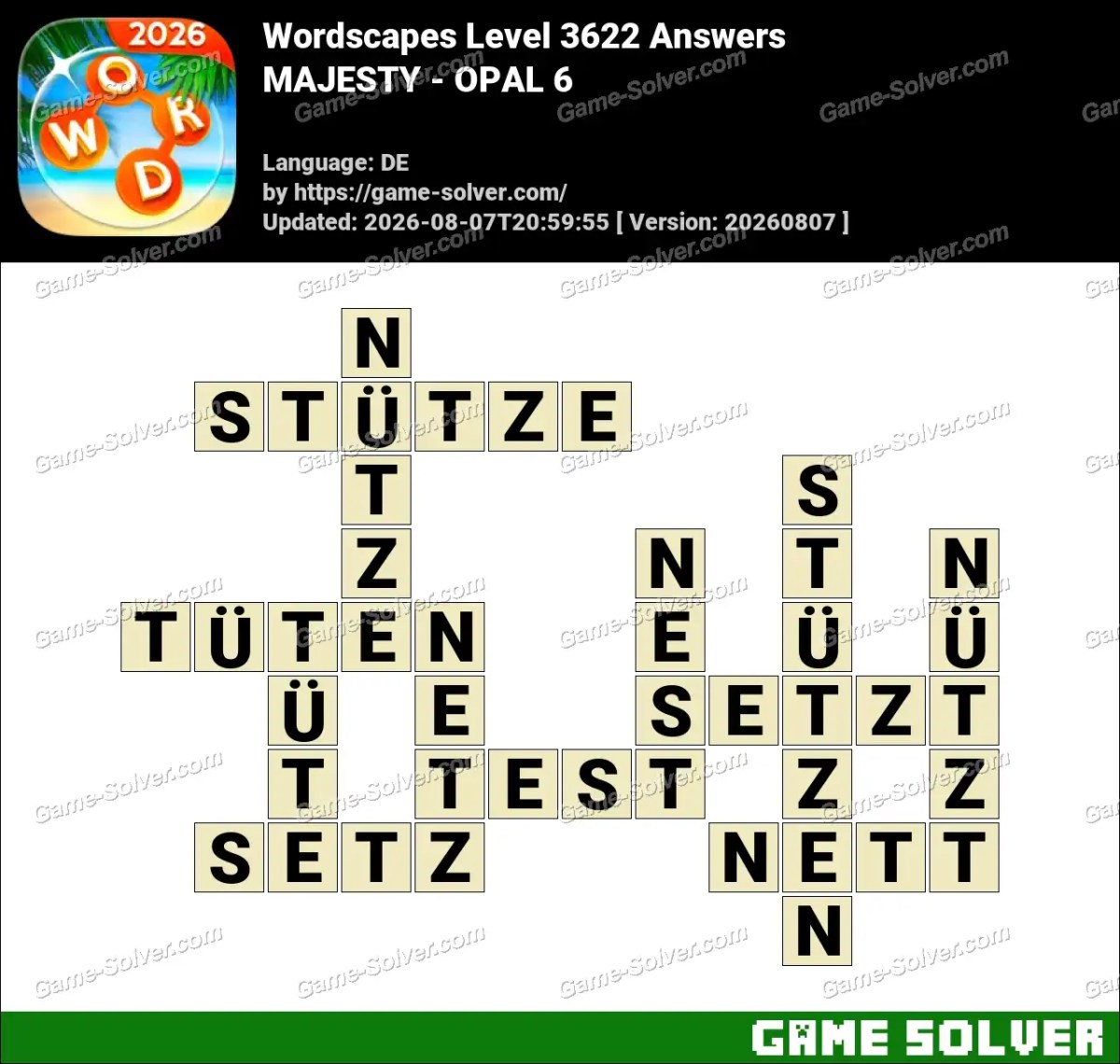 Wordscapes Deutsche Level 3622 Answers — MAJESTY - OPAL 6